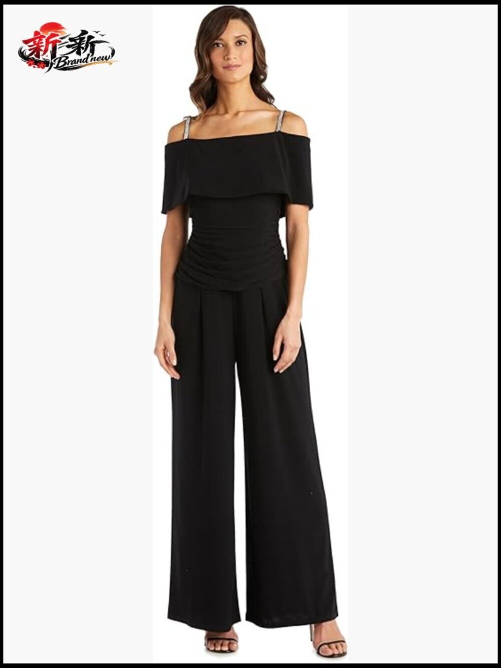 Polyester Spandex Jumpsuit with Off-the-Shoulder Neck and Ruffle Collar